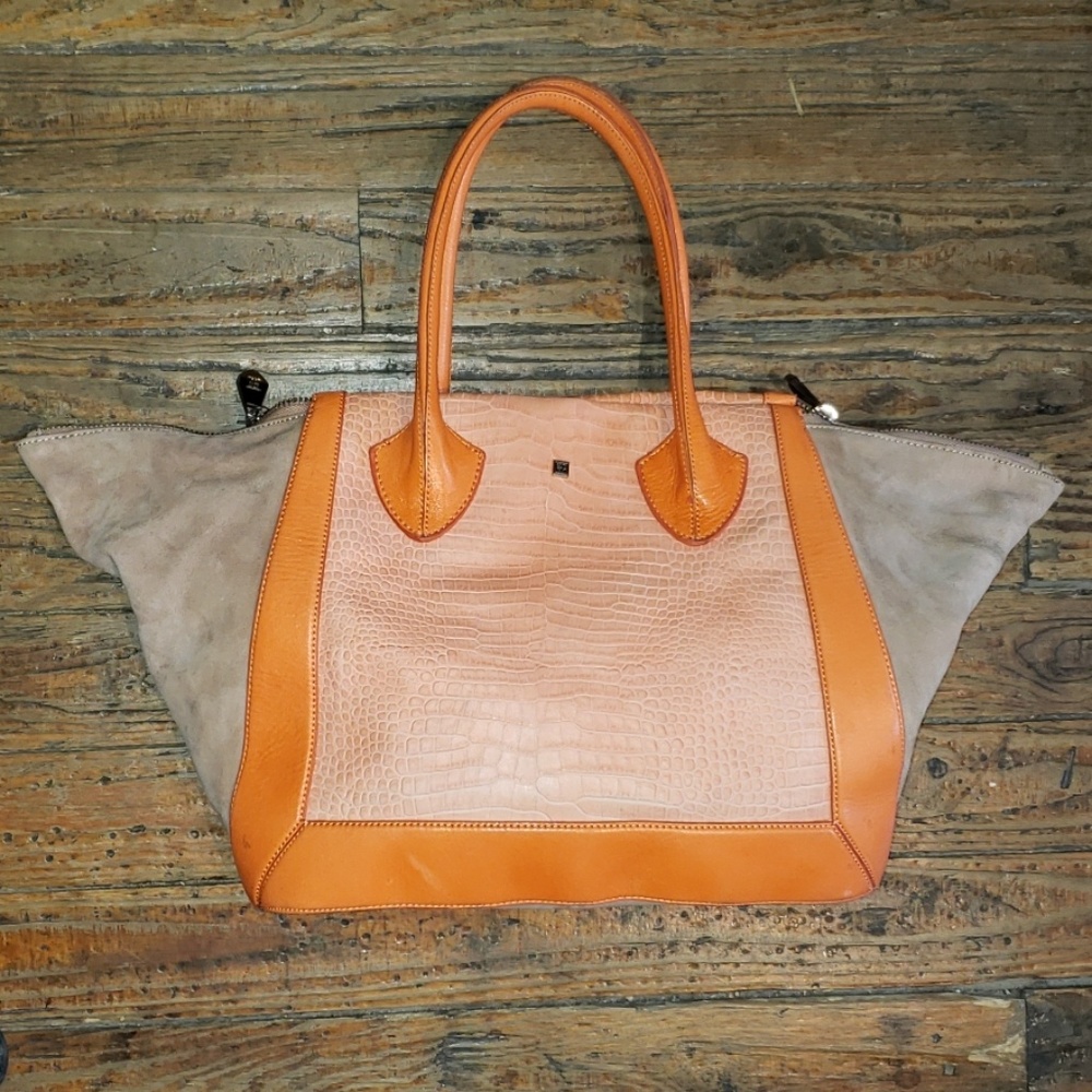 Pour la Victoire Orange/Tan Satchel Tote Bag